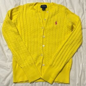 Polo Ralph Lauren Kids Bright Yellow Button-up Cable Knit Sweater Cardigan